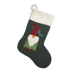 Christmas Green Stocking Hand Felted Wool Arcadia Home Gnome for the Holidays